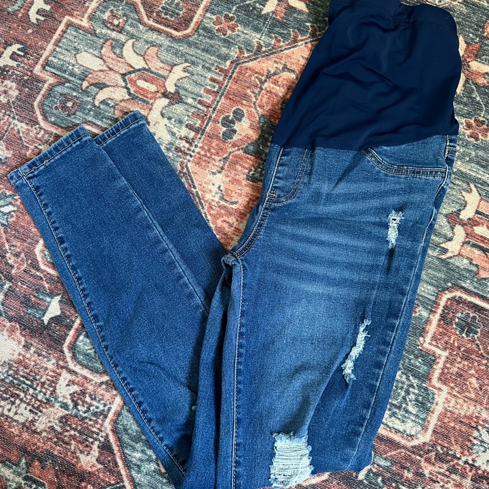 SHEIN Dark Blue Ripped Maternity Jeggings